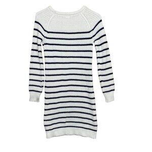 Crazy 8 Knit Striped Dress Long Sleeve Navy Blue Off White Girls Large 10/12